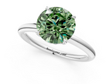 White gold Fancy Green Round  Cut Solitaire Ring with Thin Band and Four-Prong Setting_17