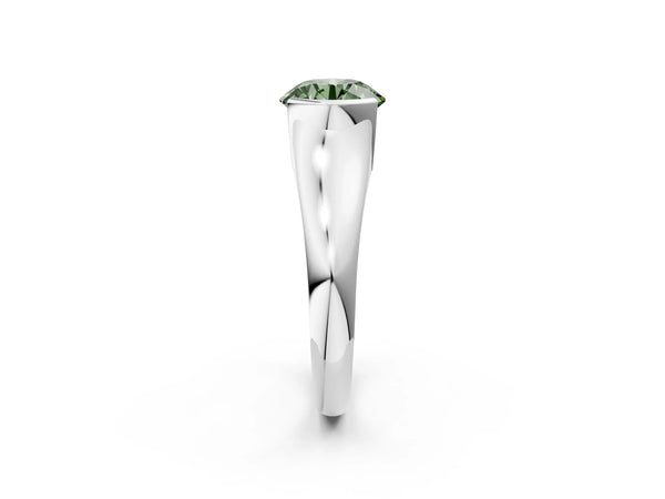 Platinum Fancy Green Round Cut Solitaire Tension Set Diamond Ring with Split Shank Band