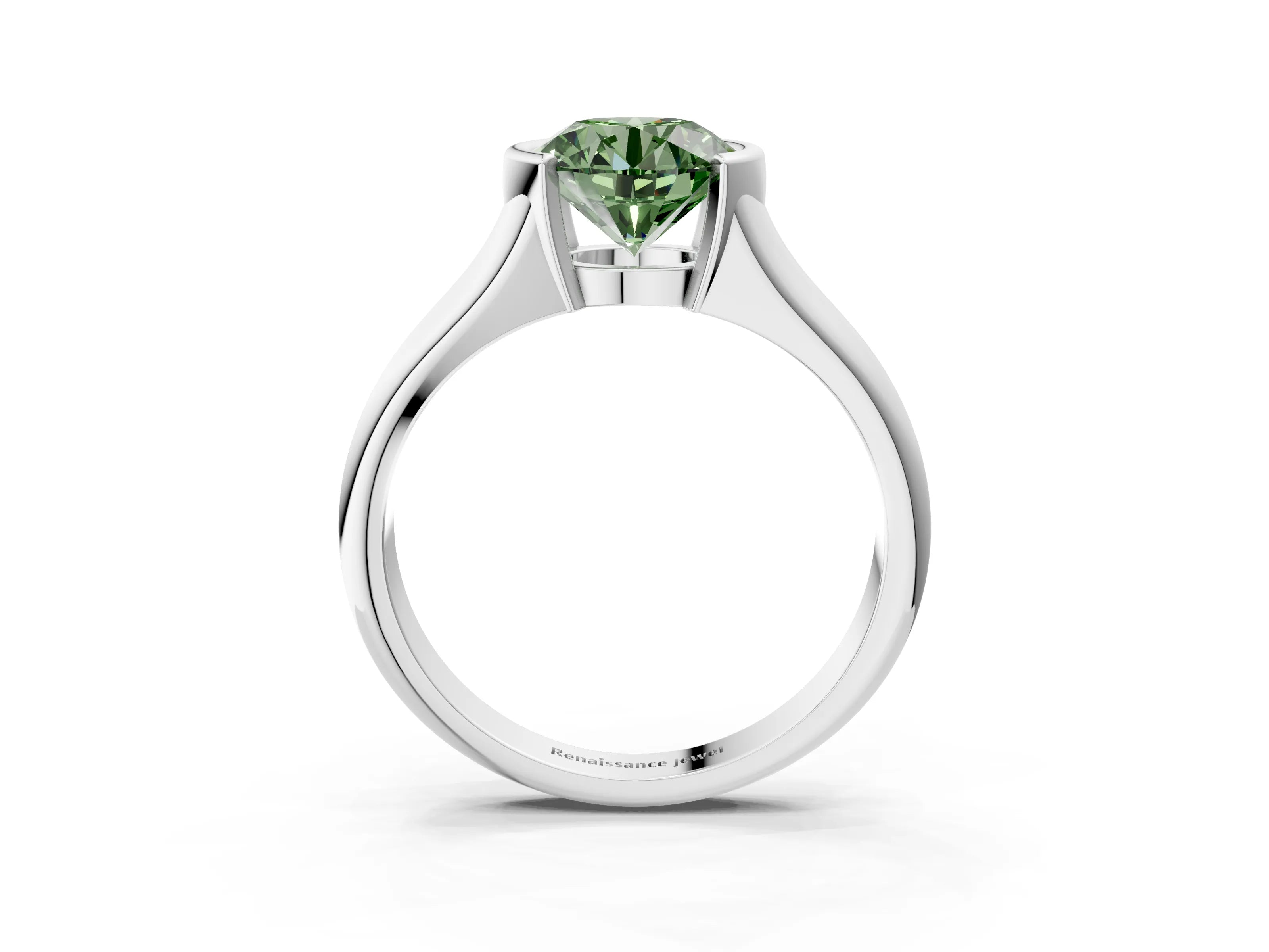 White gold Fancy Green Round Cut Solitaire Tension Set Diamond Ring with Split Shank Band_3