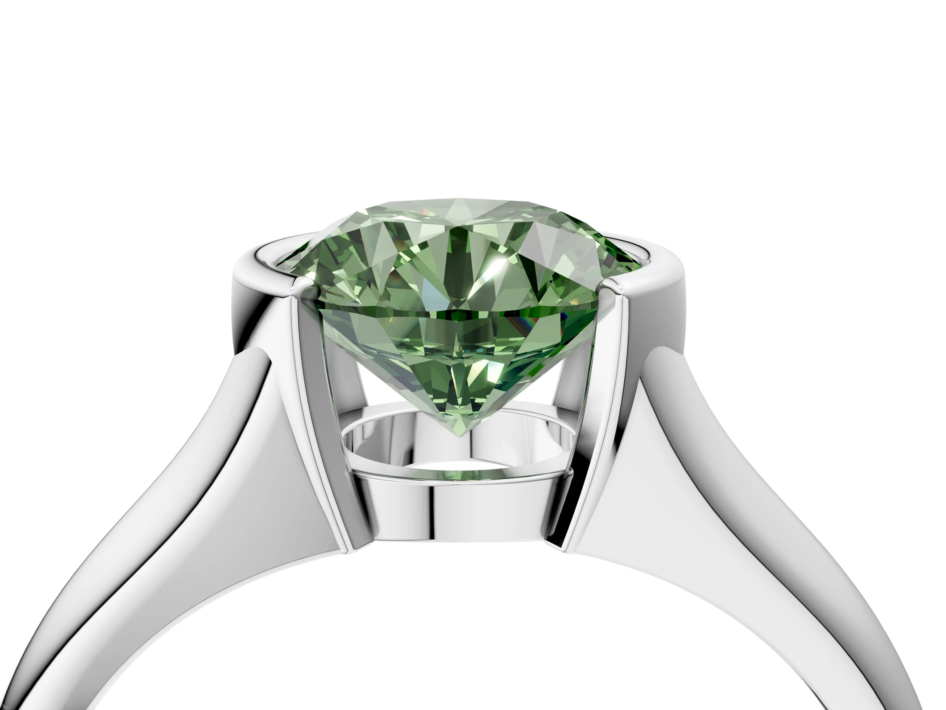 White gold Fancy Green Round Cut Solitaire Tension Set Diamond Ring with Split Shank Band_4