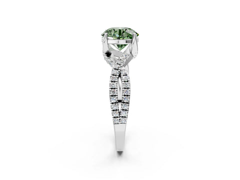White gold Fancy Green Round Cut Solitaire Twist Pave Diamond Engagement Ring with Prong Setting_2