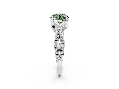 White gold Fancy Green Round Cut Solitaire Twist Pave Diamond Engagement Ring with Prong Setting_2