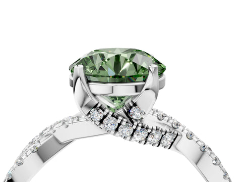 White gold Fancy Green Round Cut Solitaire Twist Pave Diamond Engagement Ring with Prong Setting_4