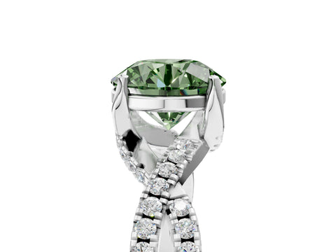 White gold Fancy Green Round Cut Solitaire Twist Pave Diamond Engagement Ring with Prong Setting_5