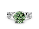 White gold Fancy Green Round Cut Solitaire Twist Pave Diamond Engagement Ring with Prong Setting