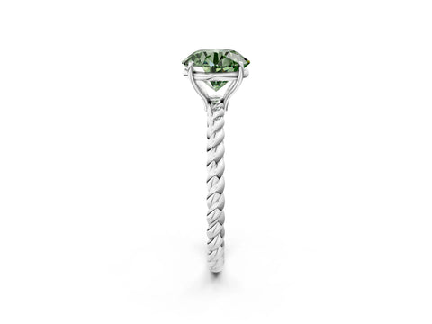 White gold Fancy Green Round Cut Solitaire Twisted Band 4-Prong Ring_26