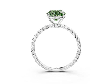 White gold Fancy Green Round Cut Solitaire Twisted Band 4-Prong Ring_27