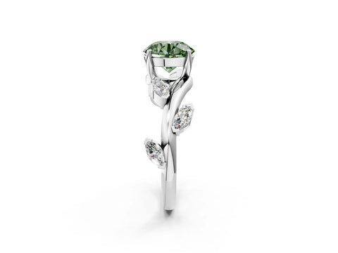 White gold Fancy Green Round Cut Solitaire Twisted Band Marquise Accent Prong Setting Ring_14