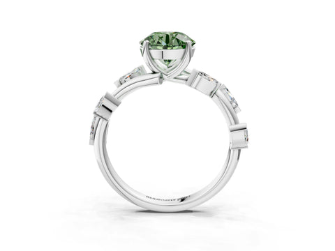 White gold Fancy Green Round Cut Solitaire Twisted Band Marquise Accent Prong Setting Ring_15