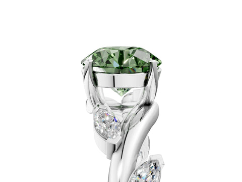White gold Fancy Green Round Cut Solitaire Twisted Band Marquise Accent Prong Setting Ring_17