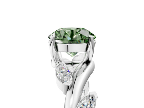 White gold Fancy Green Round Cut Solitaire Twisted Band Marquise Accent Prong Setting Ring_5