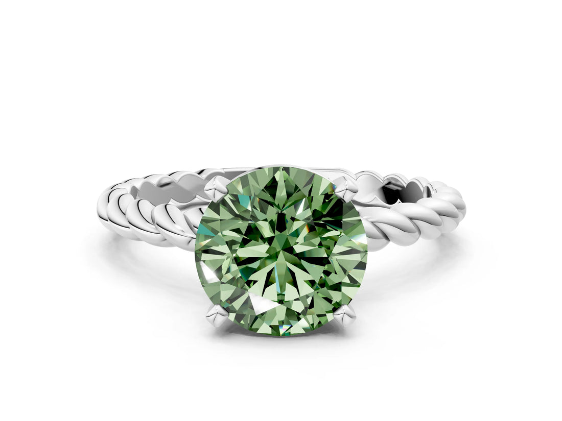 White gold Fancy Green Round  Cut Solitaire Twisted Band with Four-Prong Setting_53