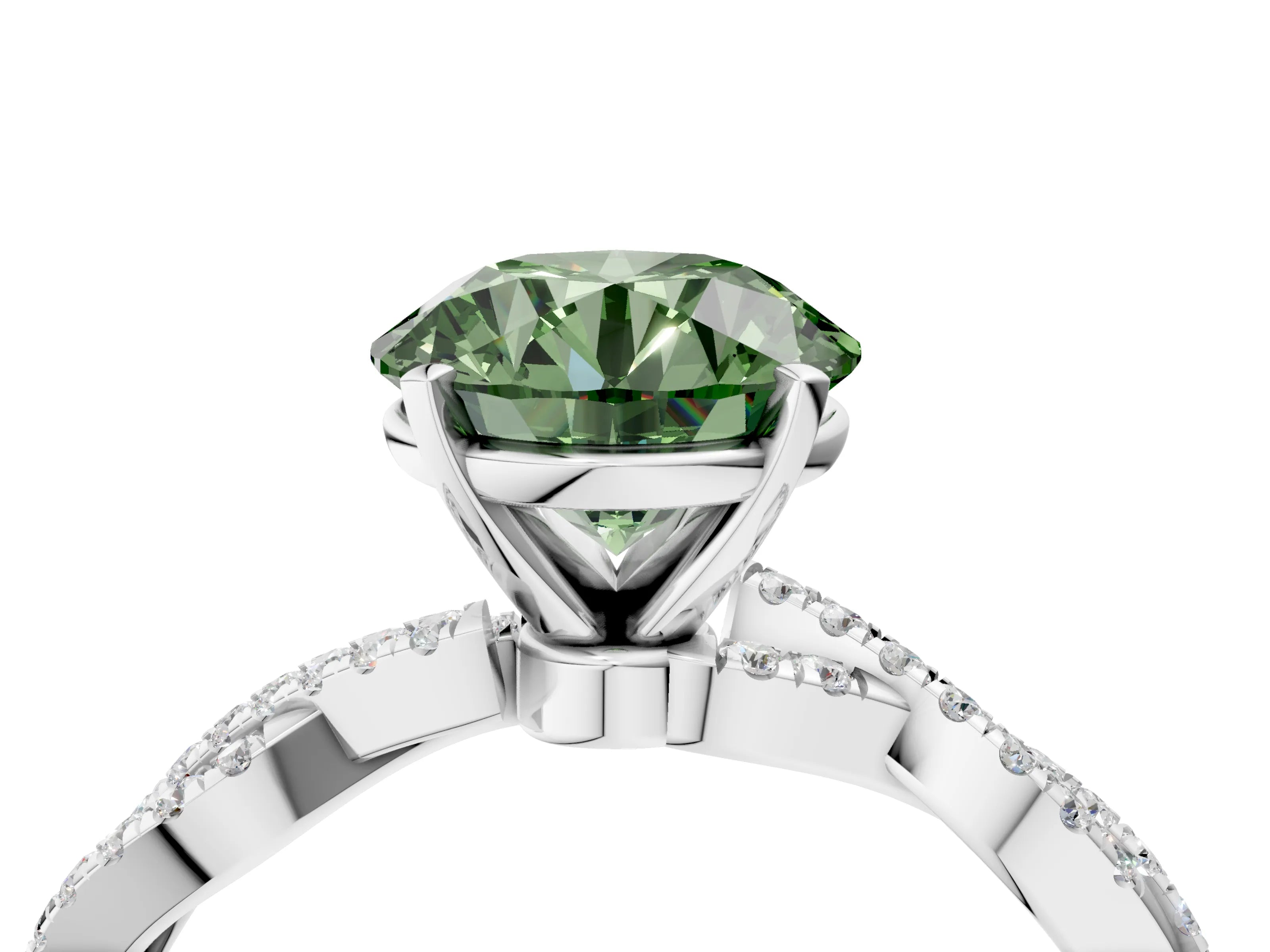 White gold Fancy Green Round Cut Solitaire Twisted Pave Band with Four-Prong Setting_19
