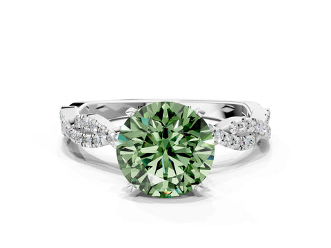 White gold Fancy Green Round Cut Solitaire Twisted Pave Band with Four-Prong Setting_3