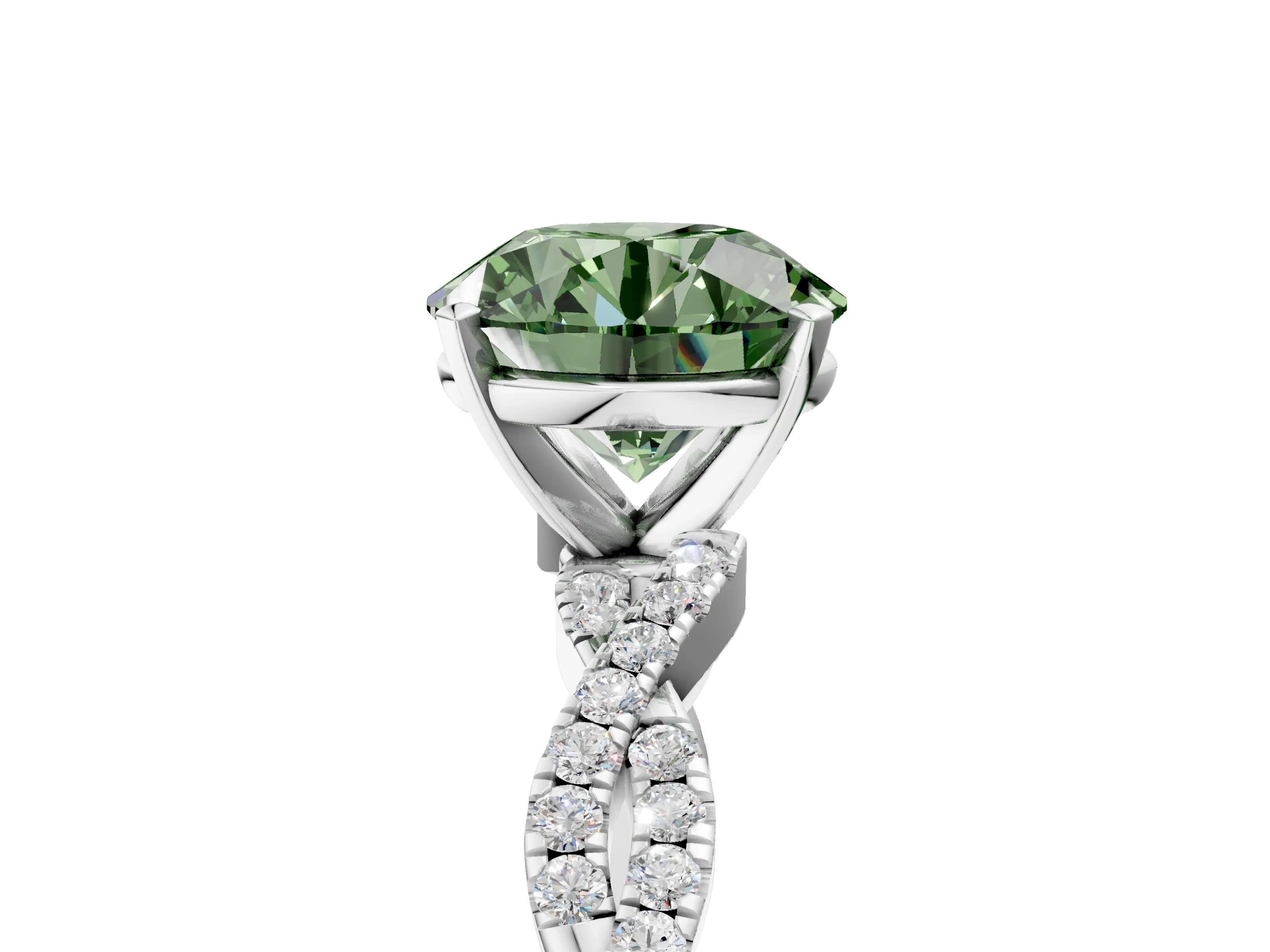 White gold Fancy Green Round Cut Solitaire Twisted Pave Band with Four-Prong Setting_8