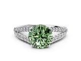 White gold Fancy Green Round  Cut Split Shank Pave Diamond Engagement Ring with Four-Prong Setting_24