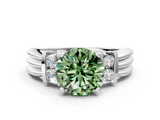 White gold Fancy Green Round  Cut Three-Stone Channel Set Ring with Bar Prongs_41