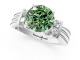 White gold Fancy Green Round  Cut Three-Stone Channel Set Ring with Bar Prongs_46