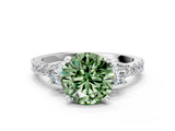 White gold Fancy Green Round  Cut Three-Stone Diamond Pavé Band with Prong Setting_17