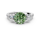 White gold Fancy Green Round  Cut Three-Stone Diamond Pave Band with Prong Setting_37