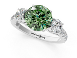 White gold Fancy Green Round  Cut Three-Stone Diamond Pave Band with Prong Setting_38