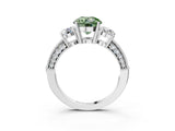 White gold Fancy Green Round Cut Three-Stone Diamond Ring with Pavé Band and Four-Prong Setting_15