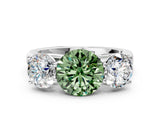White gold Fancy Green Round Cut Three-Stone Diamond Ring with Prong Setting on a Classic Band_12