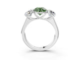 White gold Fancy Green Round Cut Three-Stone Diamond Ring with Prong Setting on a Classic Band_15