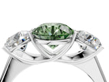 White gold Fancy Green Round Cut Three-Stone Diamond Ring with Prong Setting on a Classic Band_16