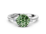White gold Fancy Green Round  Cut Three-Stone Solitaire Ring with Round Accent Diamonds and Four-Prong Setting_20