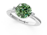 White gold Fancy Green Round  Cut Three-Stone Solitaire Ring with Round Accent Diamonds and Four-Prong Setting_21