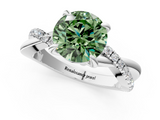 White gold Fancy Green Round  Cut Twist Band Solitaire Diamond Ring with Pavé Setting_4