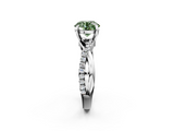 White gold Fancy Green Round  Cut Twist Band Solitaire Diamond Ring with Pavé Setting_5