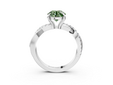 White gold Fancy Green Round  Cut Twist Band Solitaire Diamond Ring with Pavé Setting_6