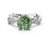 White gold Fancy Green Round  Cut Twisted Pavé Band Solitaire Ring with Four-Prong Setting_72