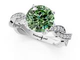 White gold Fancy Green Round  Cut Twisted Pavé Band Solitaire Ring with Four-Prong Setting_73