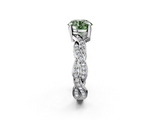 White gold Fancy Green Round  Cut Twisted Pavé Band Solitaire Ring with Four-Prong Setting_74