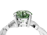 White gold Fancy Green Round  Cut Twisted Pavé Band Solitaire Ring with Four-Prong Setting_76
