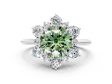 White gold Fancy Green Round  Diamond Cluster Halo Ring with Solitaire Band and Four-Prong Setting_20