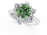White gold Fancy Green Round  Diamond Cluster Halo Ring with Solitaire Band and Four-Prong Setting_21