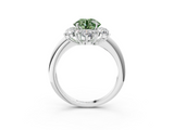 White gold Fancy Green Round  Diamond Cluster Halo Ring with Solitaire Band and Four-Prong Setting_23