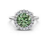 White gold Fancy Green Round  Diamond Cluster Halo Solitaire with Four-Prong Setting_106