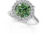 White gold Fancy Green Round  Diamond Cluster Halo Solitaire with Four-Prong Setting_107