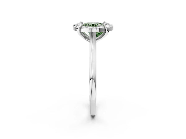 Platinum Fancy Green Round  Diamond Cluster Halo Solitaire with Four-Prong Setting