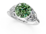 White gold Fancy Green Round  Diamond Cluster Leaf Design Ring with Prong Setting_52