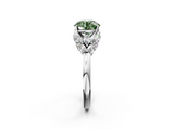 White gold Fancy Green Round  Diamond Cluster Leaf Design Ring with Prong Setting_56