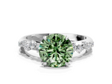 White gold Fancy Green Round  Diamond Cluster Prong-Set Solitaire Ring_55