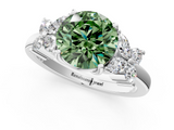 White gold Fancy Green Round  Diamond Floral Cluster Ring with Solitaire Band and Prong Setting_65