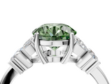 White gold Fancy Green Round  Diamond Floral Cluster Ring with Solitaire Band and Prong Setting_68
