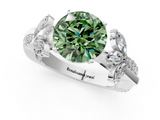 White gold Fancy Green Round  Diamond Floral Vine Solitaire Engagement Ring_4